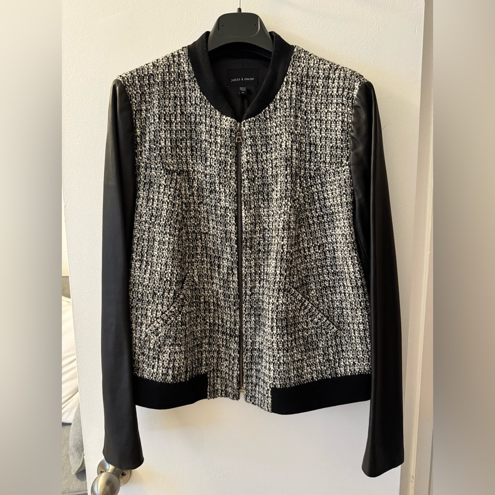 Women's Tweed Jacket with Leather Sleeves